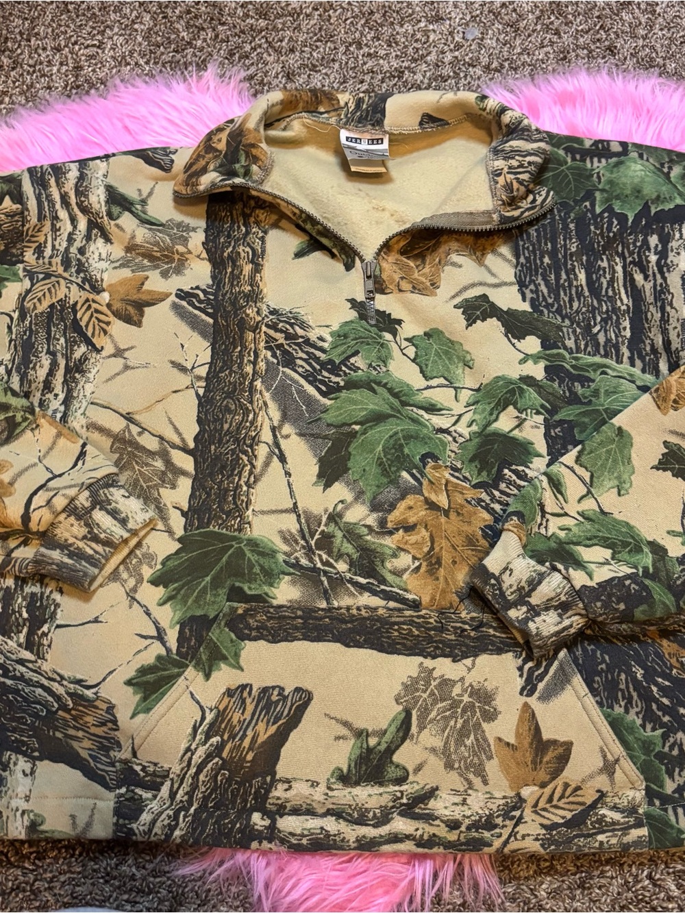 Jerzees Outdoors Realtree Camo Quarter Zip Fleece Pullover Hunting Sweatshirt L